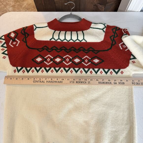 Vintage JCPenney Fair Isle Mock Neck Sweater XL Cream Brown Ski Resort Retro - Picture 7 of 10